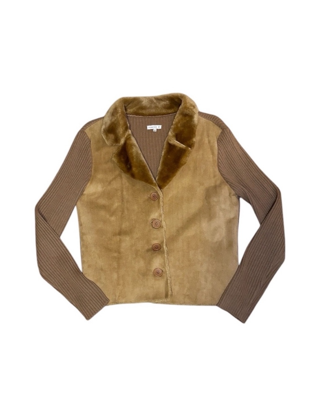 Vintage Y2K Faux Fur Collar Lined Suede Knit Cardigan Button Sweater L